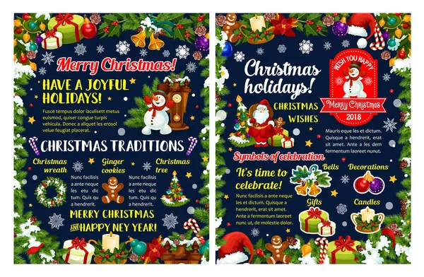 Χαρούμενα Χριστούγεννα χειμερινές διακοπές ευχετήριες αφίσα — Διανυσματικό Αρχείο