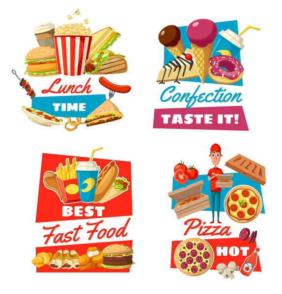 Fast food and confectionery for lunch time symbols — Stock Vector