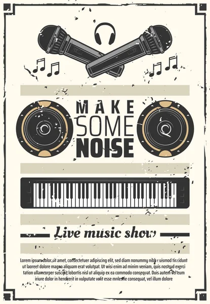 Music show retro poster synthesizer and headphones — Stock Vector