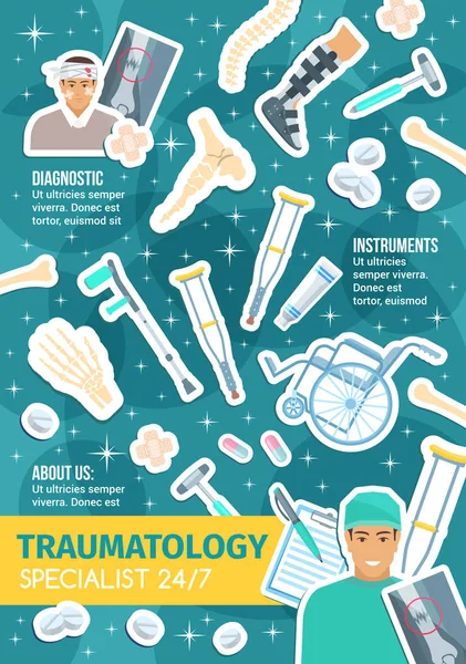 Chirurgii urazowej lekarz medyczne instrumenty diagnostyczne — Wektor stockowy