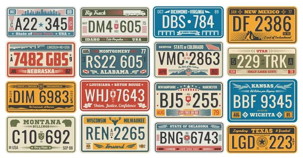 Placas de matrícula de coche para vehículos letreros vector — Vector de stock