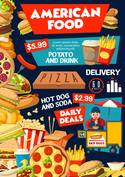 Fast food από Αμερική αφίσα για υπηρεσία παράδοσης — Διανυσματικό Αρχείο