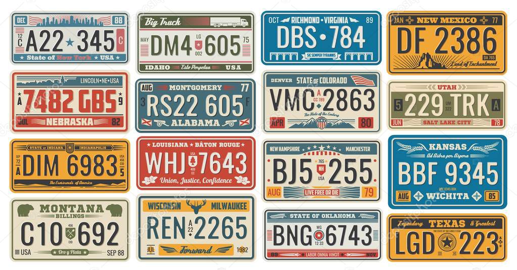 Car license plates for vehicles signboards vector