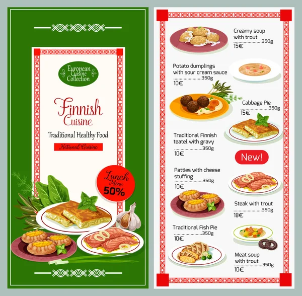 Finnish cuisine dishes vector menu — Stock Vector