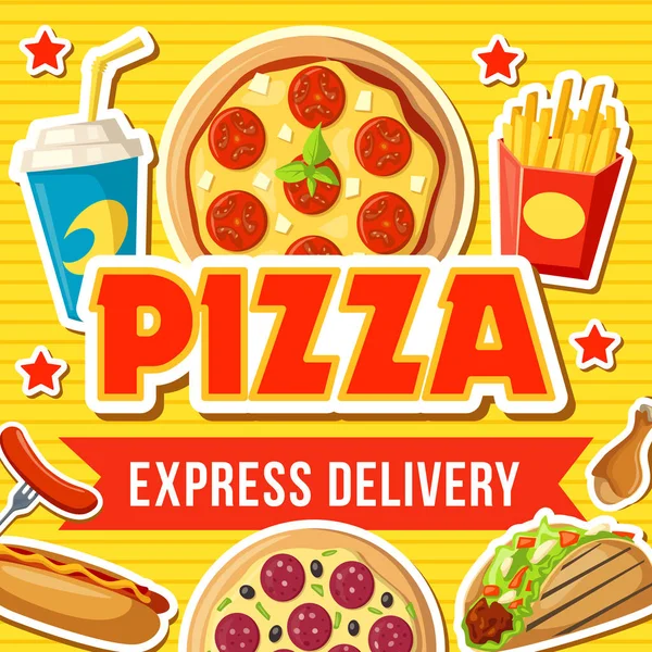 Pizza e snack fast food consegna express — Vettoriale Stock