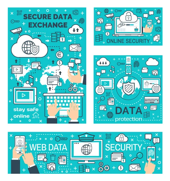 Intercâmbio seguro de dados online na internet — Vetor de Stock