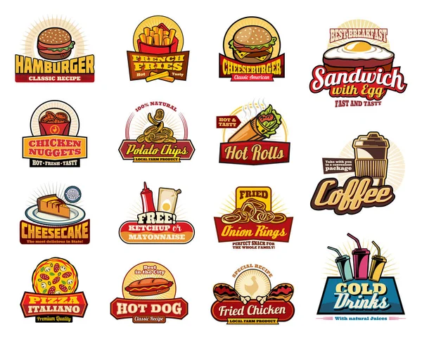 Fast food, napoje, desery i Burgery ikony — Wektor stockowy