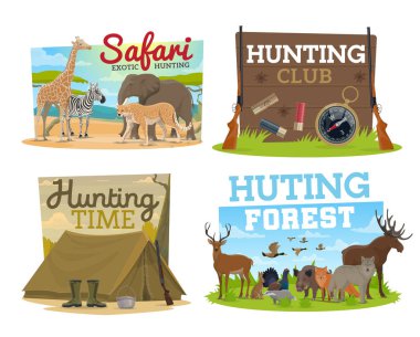 Hunting club and safari hunt adventure clipart