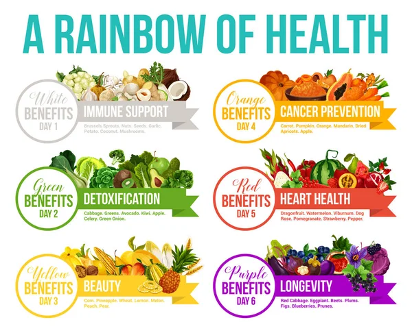 Colore dieta arcobaleno frutta e verdura — Vettoriale Stock