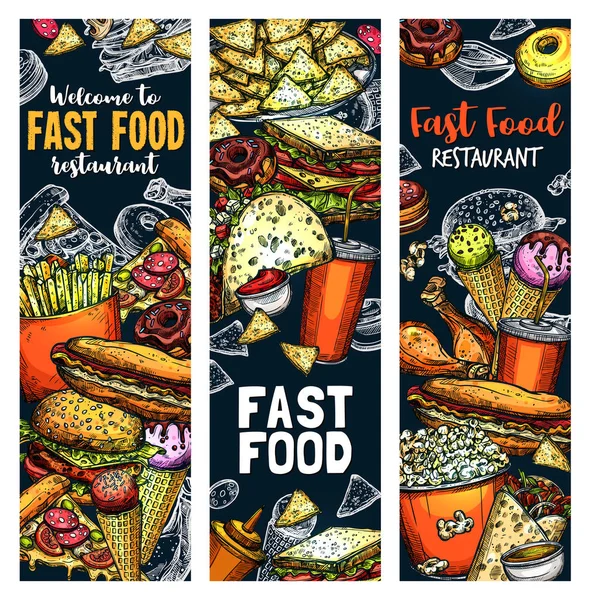 Fast-Food hamburgers en sandwiches eten vector schets — Stockvector