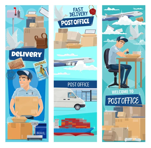 Envoi postal, facteur de travail — Image vectorielle