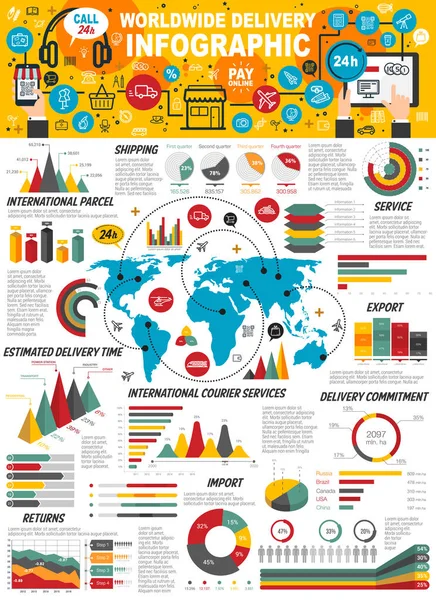 Levering wereldwijd e-commerce, vector infographics — Stockvector