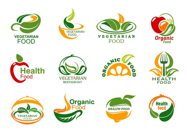 Vegetáriánus és vegán bio élelmiszer-ikonok — Stock Vector