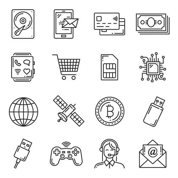Dispositivo electrónico, gadget, iconos de la tecnología — Vector de stock