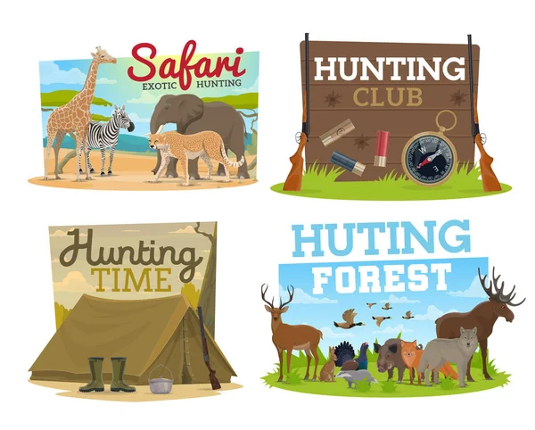 Hunting club and safari hunt adventure — Stock Vector