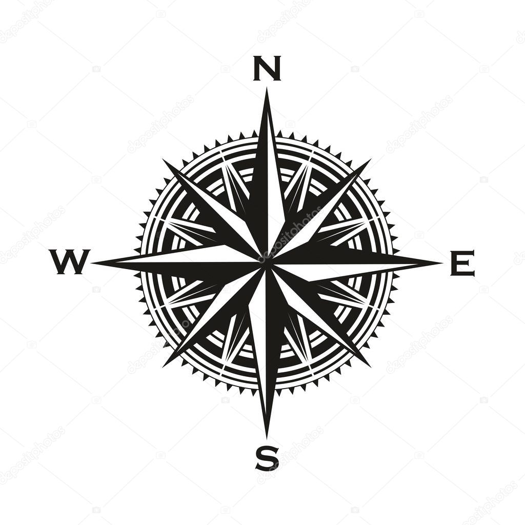 Navigation compass sign, Rose of Winds with direction arrows. Vector marine and nautical sailing cartography compass symbol with pointers to North, South, East and West