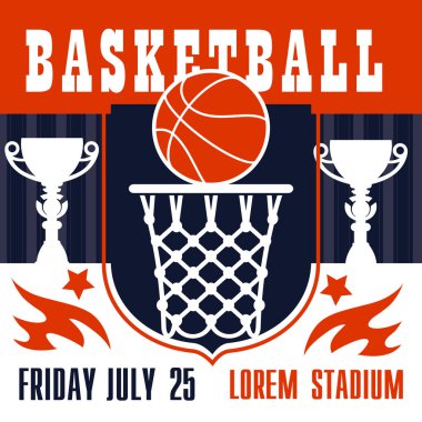 Basketbol oyun vektör poster, sepet ve top