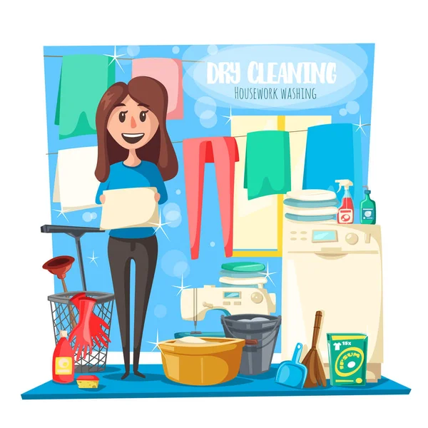 Dry cleaning, housewife and household tools — Stock Vector