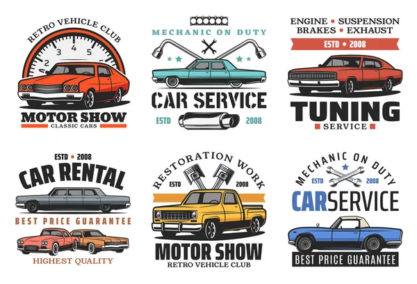 Car tuning, restoration and repair service icons — Stock Vector