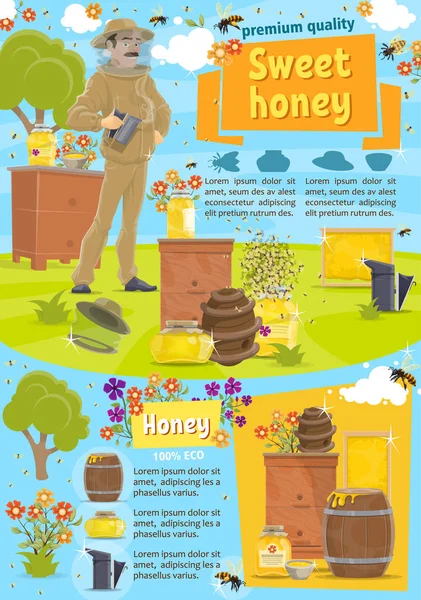 Natürlicher Honig und Imkerei, Vektor — Stockvektor