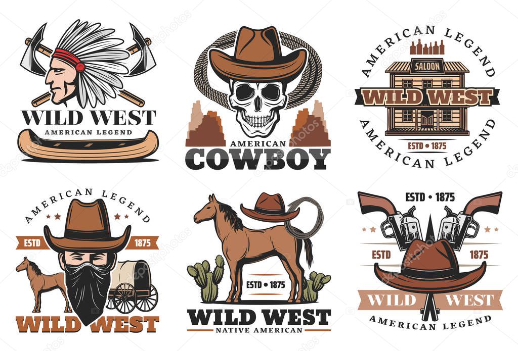 Wild West icons, cowboy and horses