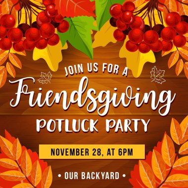 Yemeğini getir partisi parti, friendsgiving gün, vektör