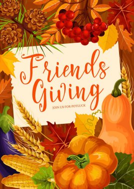 Sonbahar Friendsgiving potluck akşam yemeği, vektör