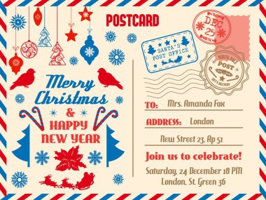 Neşeli Noel kartpostalı, tatil vektör