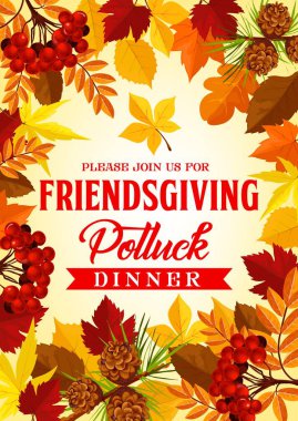Friendsgiving potluck akşam yemeği daveti, vektör