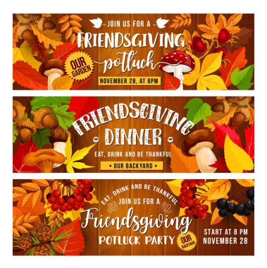 Friendsgiving holiday banners with food clipart