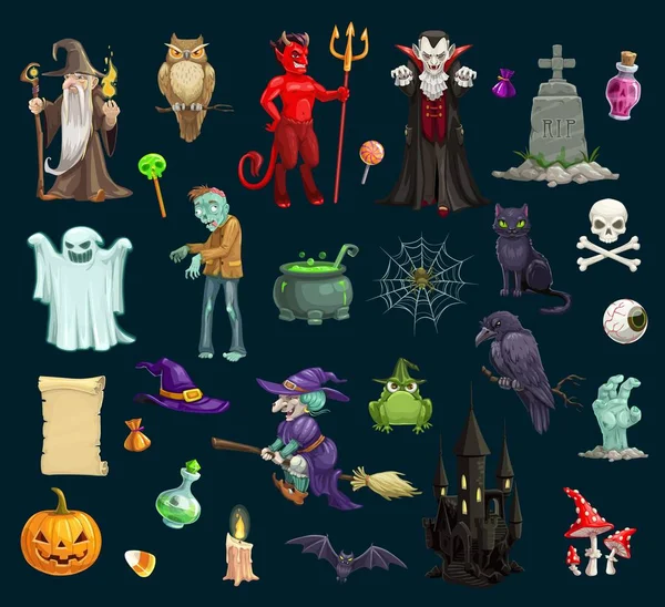 Halloween vacances personnages maléfiques, vecteur — Image vectorielle