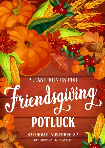 Autumn Friendsgiving day, dîner potluck — Image vectorielle