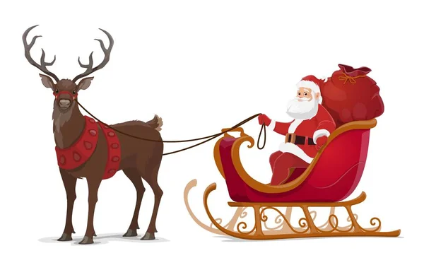 Natal Santa trenó com renas — Vetor de Stock
