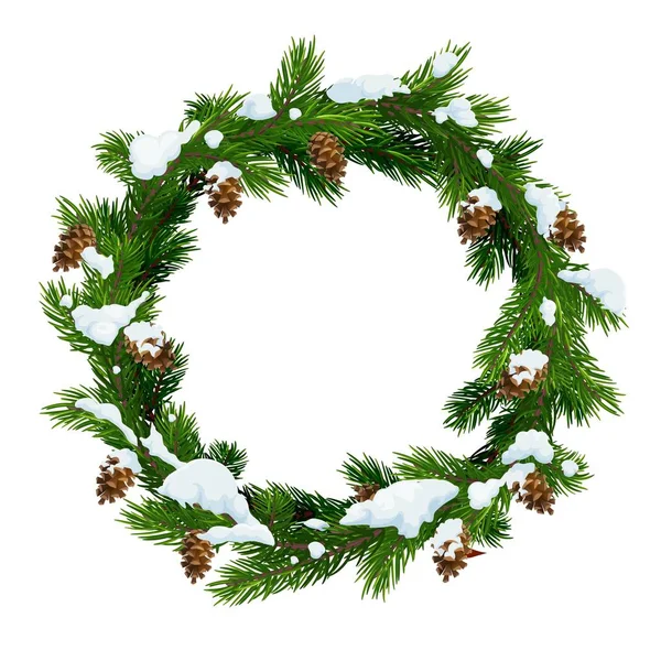 Christmas snowy wreath frame, vector — Stock Vector