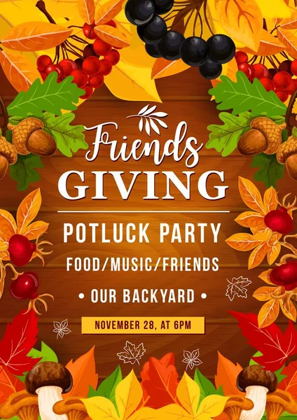 Friendsgiving wat de pot schaft partij van Thanksgiving Day — Stockvector