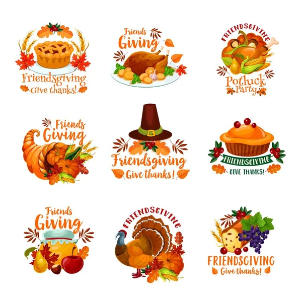 Friendsgiving holiday és a potluck ikonok — Stock Vector