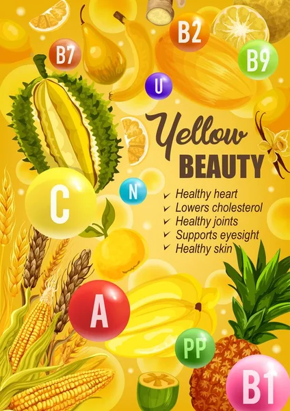 Beauté jaune alimentation nutrition, vitamines alimentation — Image vectorielle
