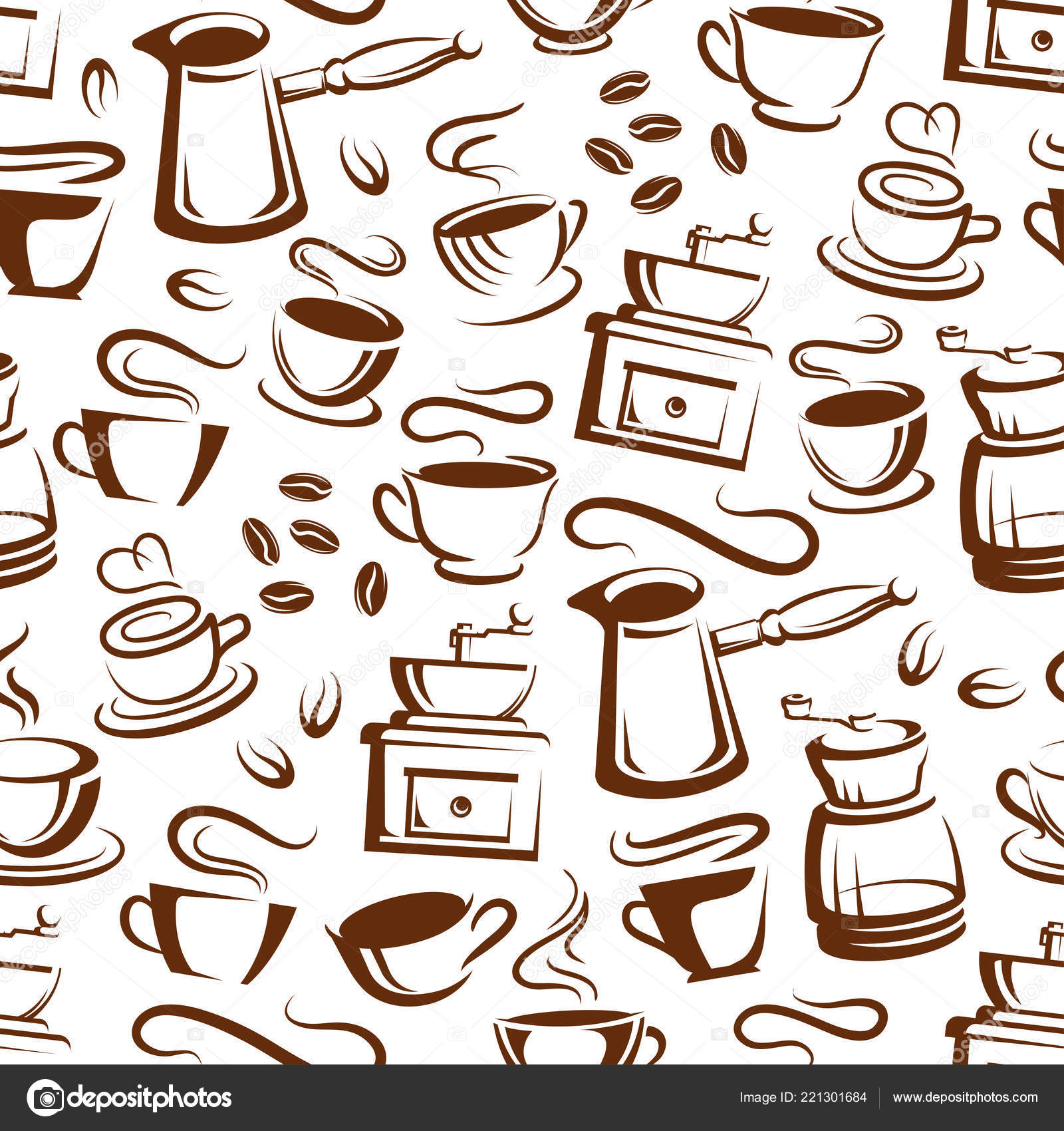 Coffee cups and makers seamless pattern background Stock Vector by  ©Seamartini 221301684