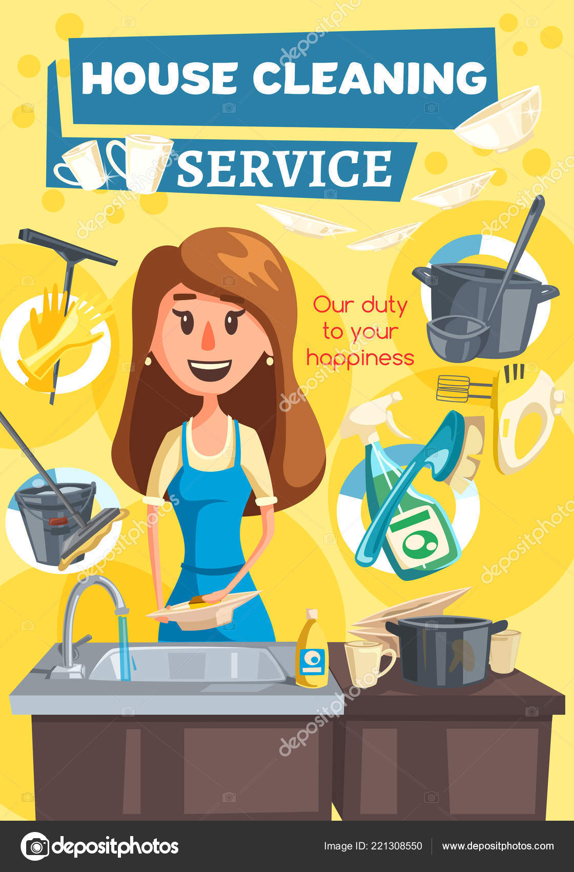 House and kitchen cleaning service, vector Stock Vector Image by