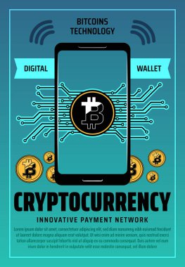 Bitcoin cryptocurrency dijital teknoloji, vektör
