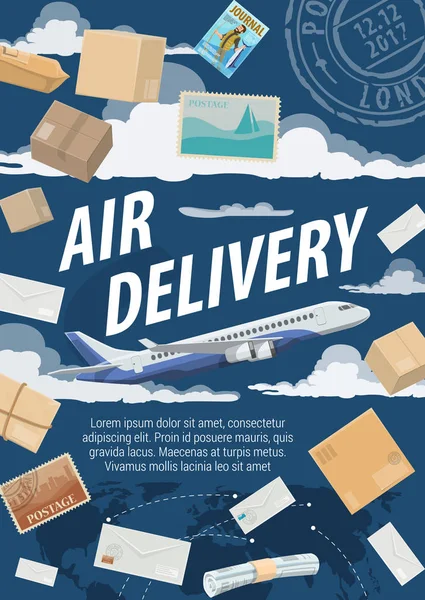 Air Mail Leverans Porto Logistik Vector Flygplan Cargo Frakt Skifte — Stock vektor