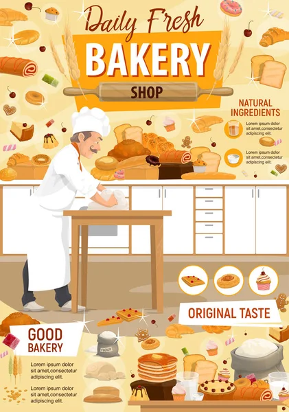 Padaria e pastelaria, pastelaria, padaria — Vetor de Stock