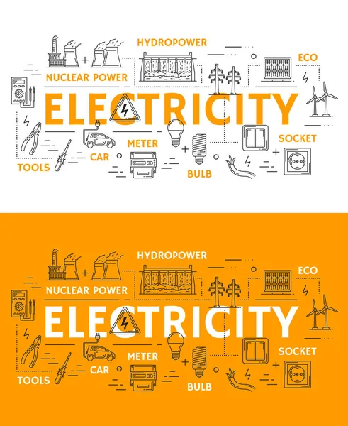 Ícones de eletricidade, energia e energia — Vetor de Stock