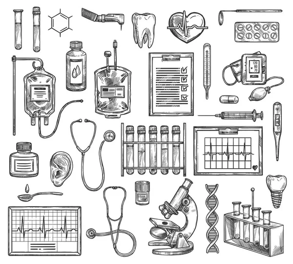 Equipo de cirugía médica. Elementos del bosquejo vectorial — Archivo Imágenes Vectoriales