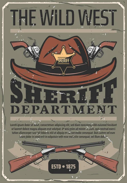 American Wild West sombrero de sheriff, pistola — Vector de stock