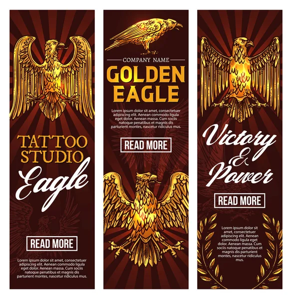 Estúdio de tatuagem de águia dourada, banners vetoriais — Vetor de Stock
