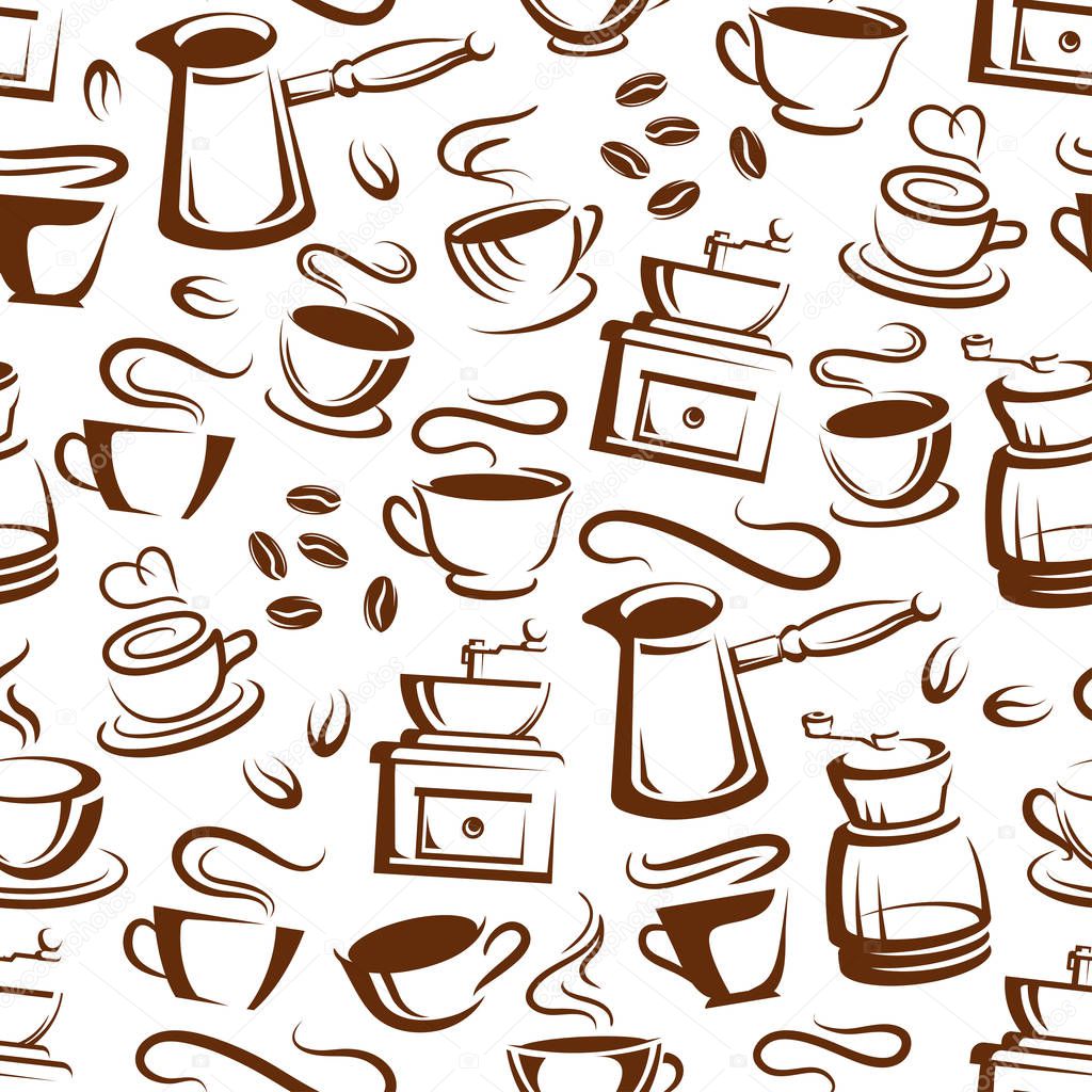 Coffee cups and makers seamless pattern background