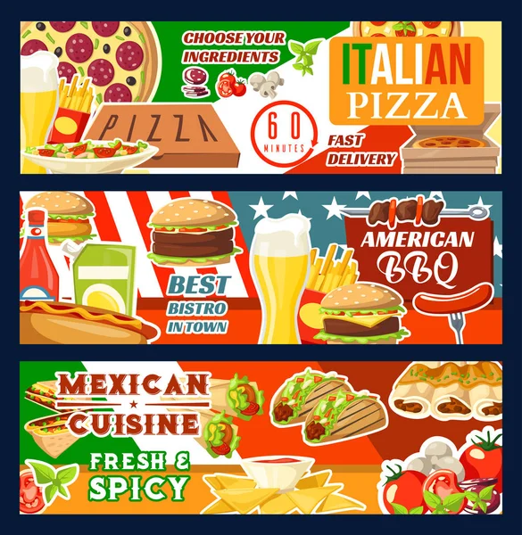 Fast-Food-Pizza und Grillfleisch — Stockvektor