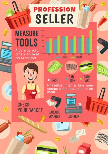 Профессия продавца в супермаркете, вектор — стоковый вектор