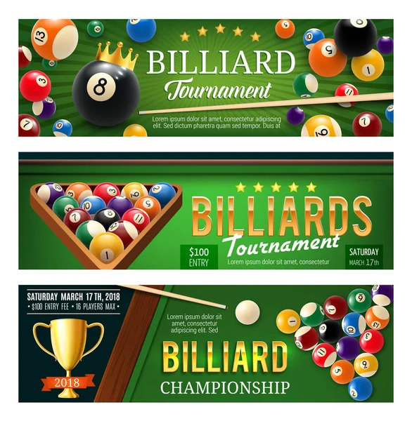 Billiards sport game, balls and cues — Stock Vector